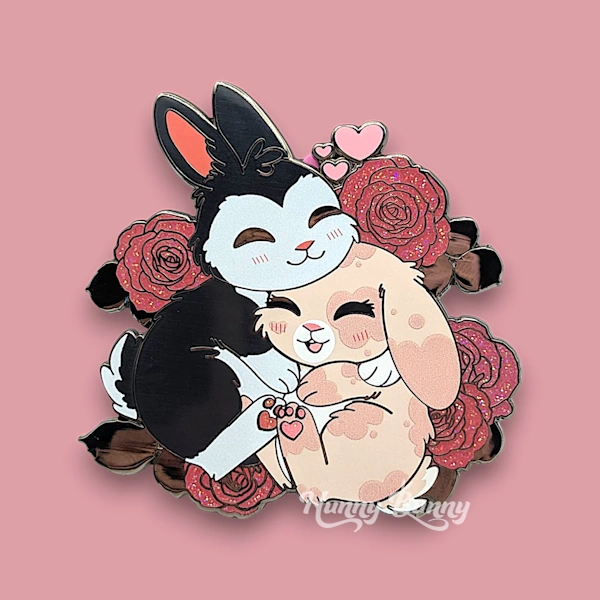 Bunnies In Love Large Enamel Pin